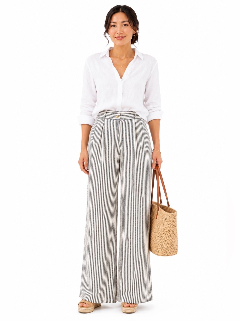MICHAEL KORS High Rise Wide Leg Striped Linen Blend Pants NWT 8